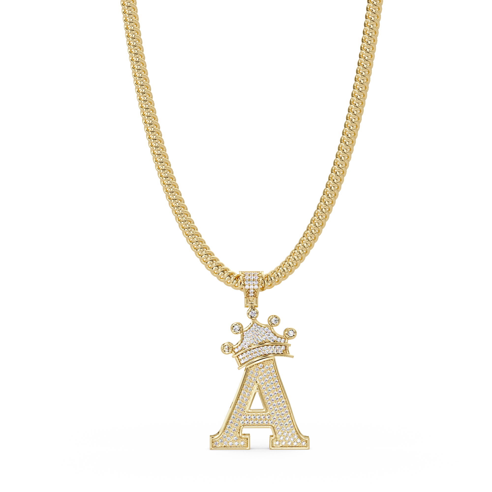 Crown A Initial Pendant VVS Moissanite Diamond Custom Letter Charm