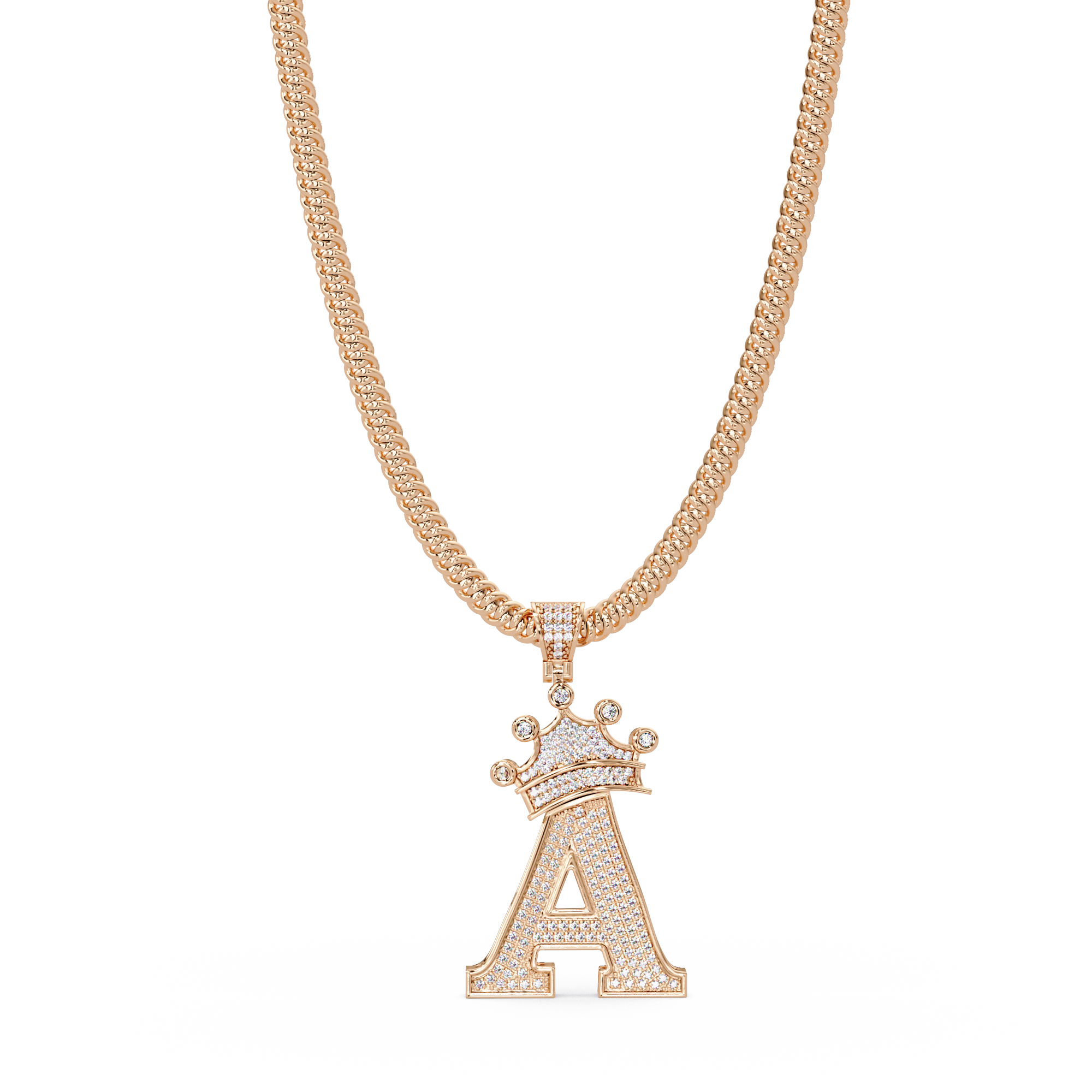 Crown A Initial Pendant VVS Moissanite Diamond Custom Letter Charm