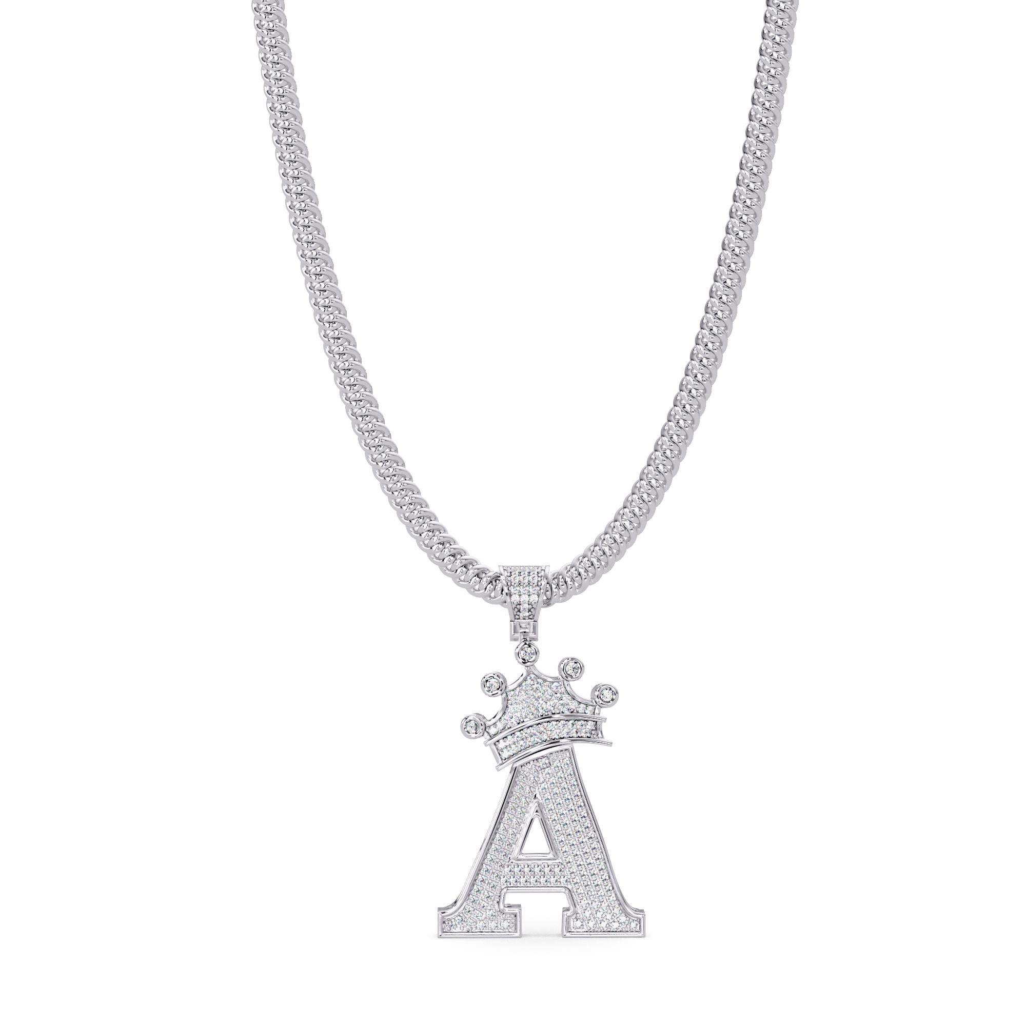 Crown A Initial Pendant VVS Moissanite Diamond Custom Letter Charm