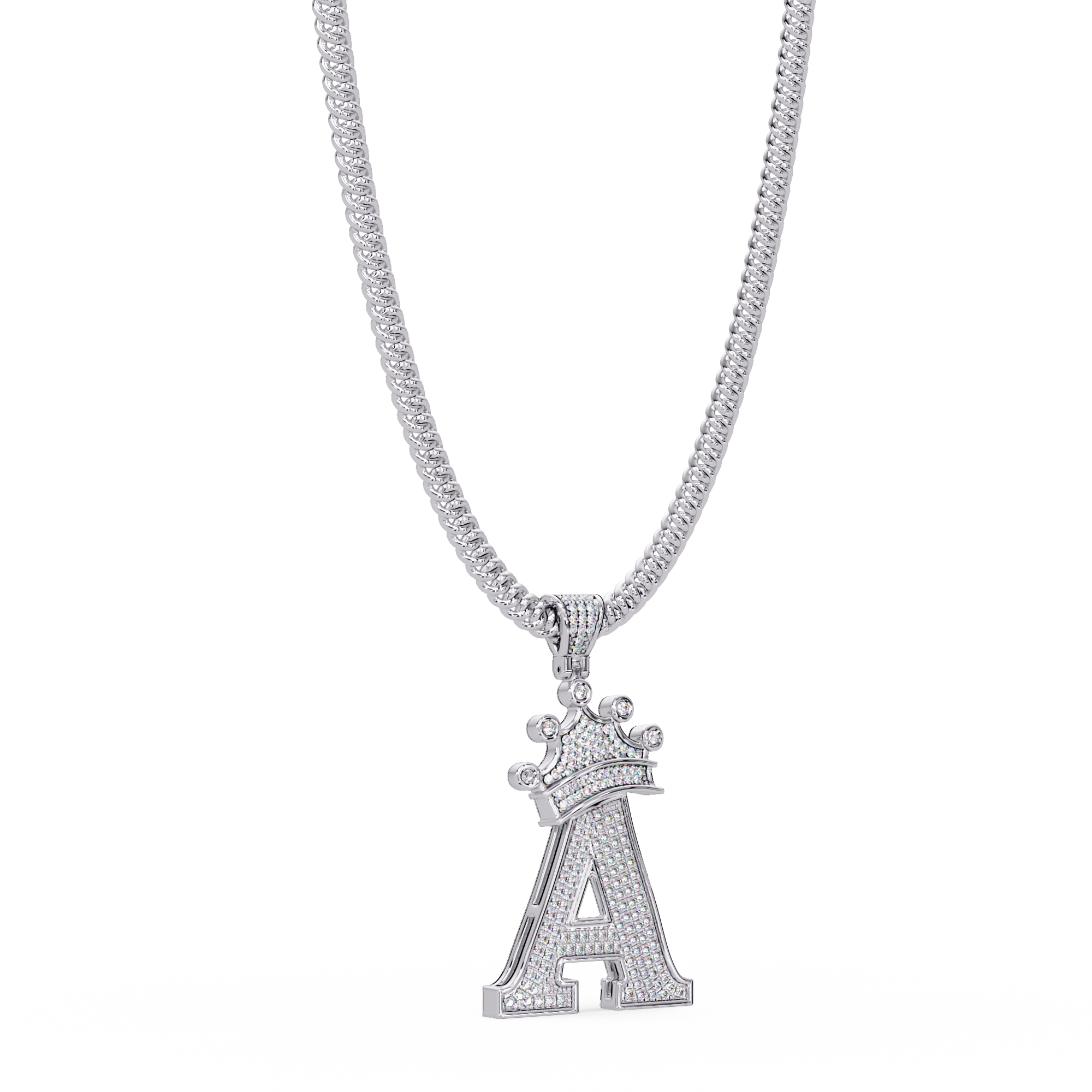 Crown A Initial Pendant VVS Moissanite Diamond Custom Letter Charm