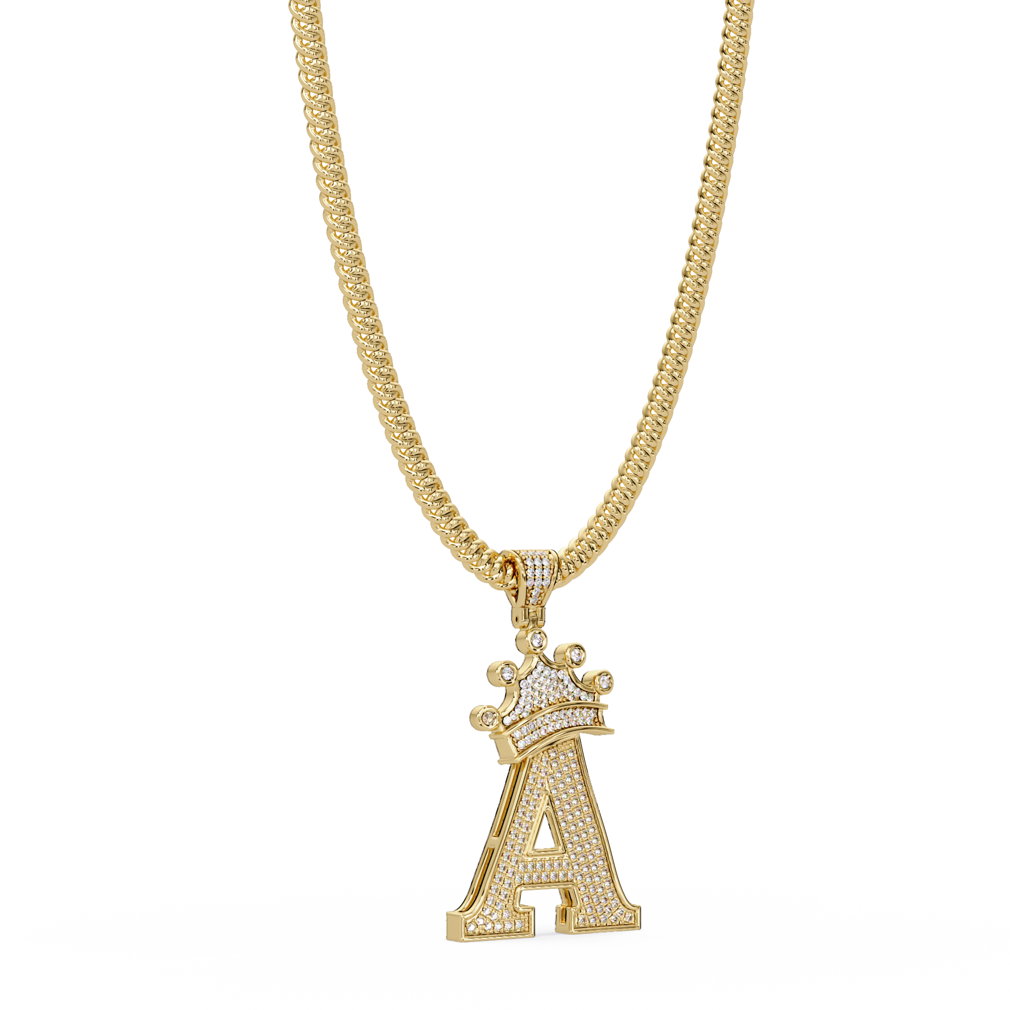 Crown A Initial Pendant VVS Moissanite Diamond Custom Letter Charm