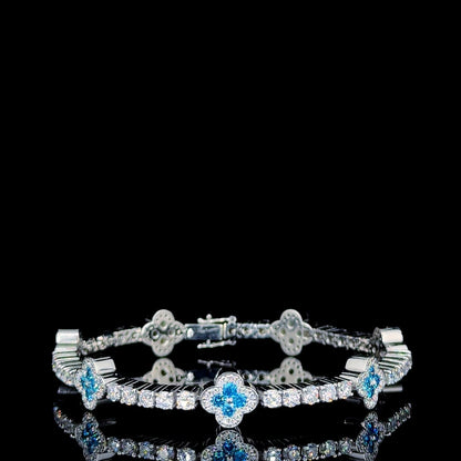 Iced Out Women Trendy Floral Blue Moissanite Diamond Bracelet