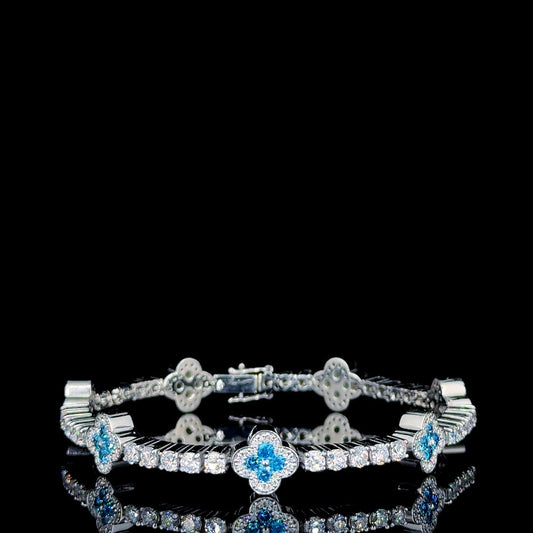 Iced Out Women Trendy Floral Blue Moissanite Diamond Bracelet