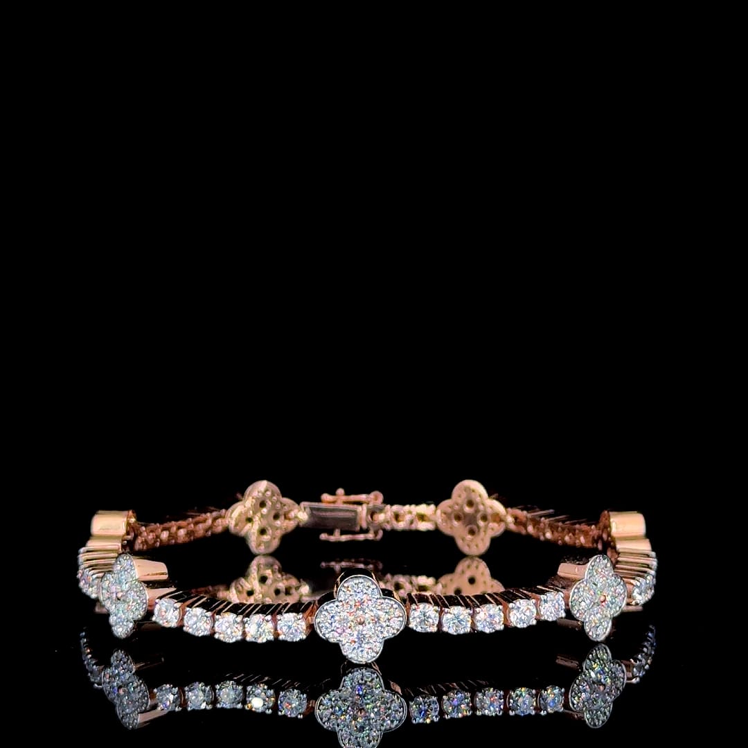 Iced Out Trending Women Floral White Rose Gold Moissanite Diamond Bracelet