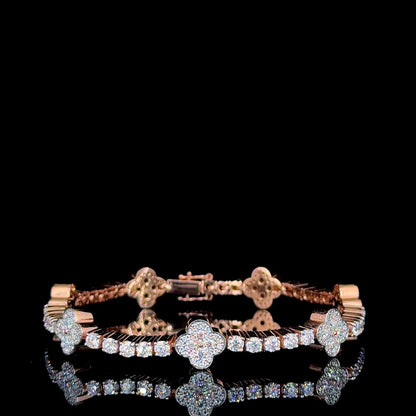 Iced Out Trending Women Floral White Rose Gold Moissanite Diamond Bracelet