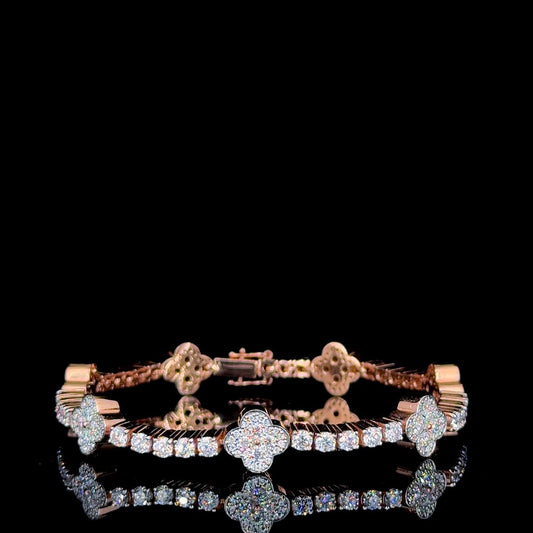 Iced Out Trending Women Floral White Rose Gold Moissanite Diamond Bracelet