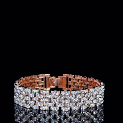 Unisex Luxury Black Link Round Moissanite Diamond Bracelet