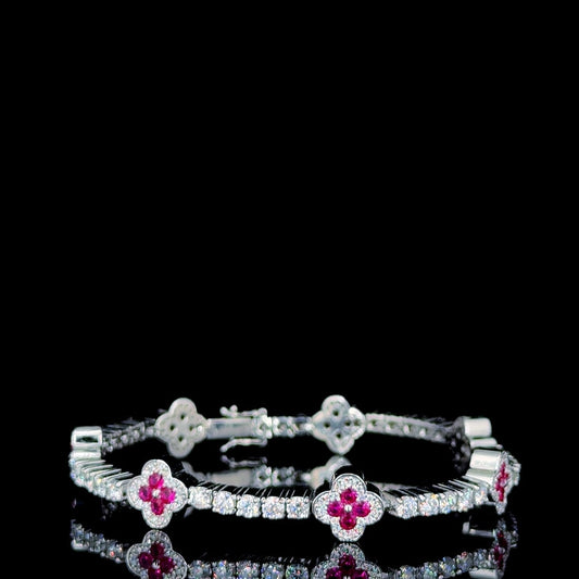 Iced Out Women Trendy Floral Pink Moissanite Diamond Bracelet