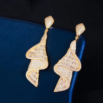 Iced Out Sparkling Pave Swirl Dangle Moissanite VVS Diamond Earrings