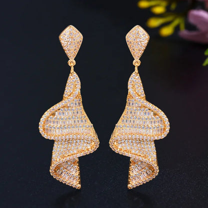 Iced Out Sparkling Pave Swirl Dangle Moissanite VVS Diamond Earrings