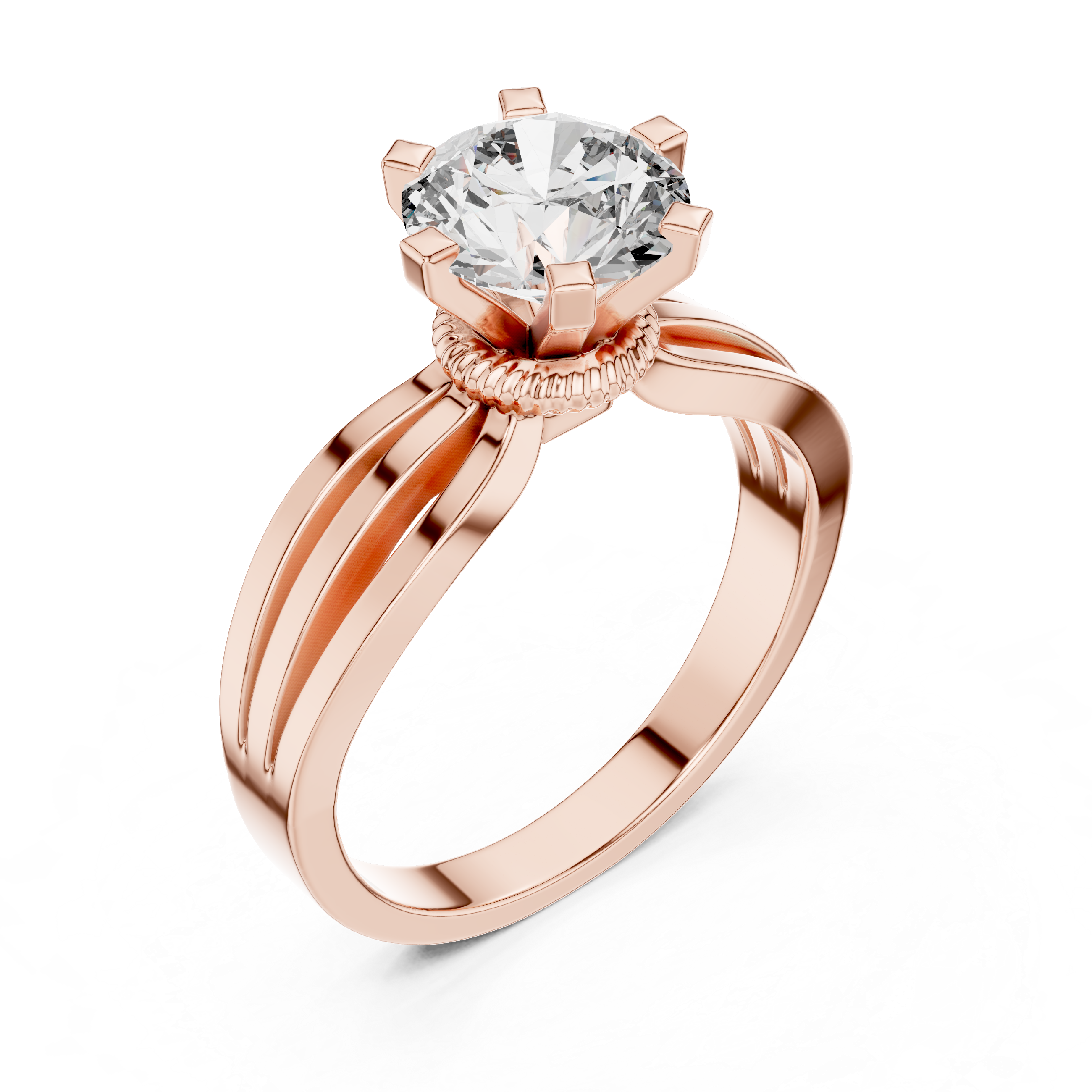 Round 1.0 CT Cut Lab Grown Diamond Infinity Band Custom Design Solitaire Ring