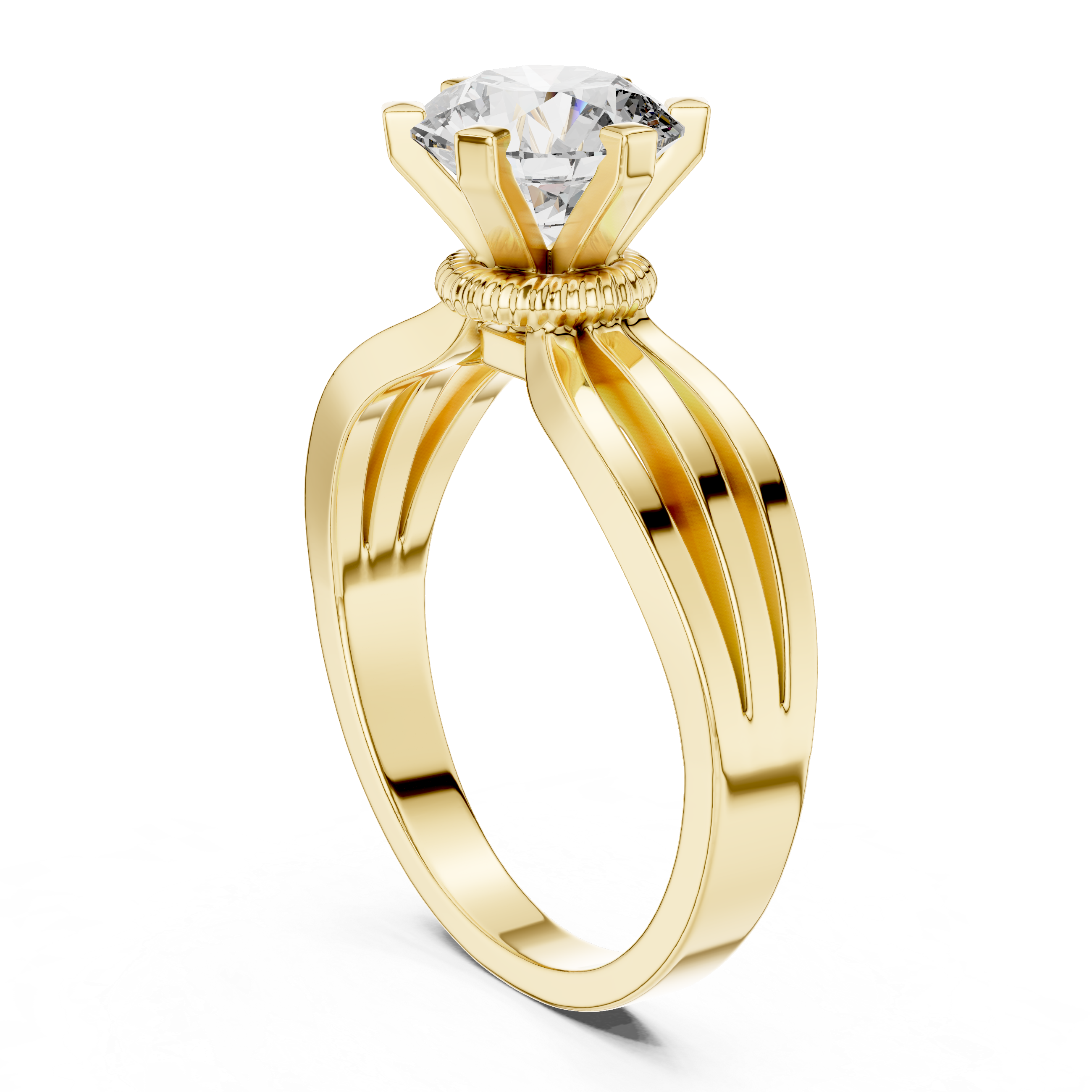 Round 1.5 CT Lab Grown Diamond Solitaire 3 Brake Band Custom Design Ring