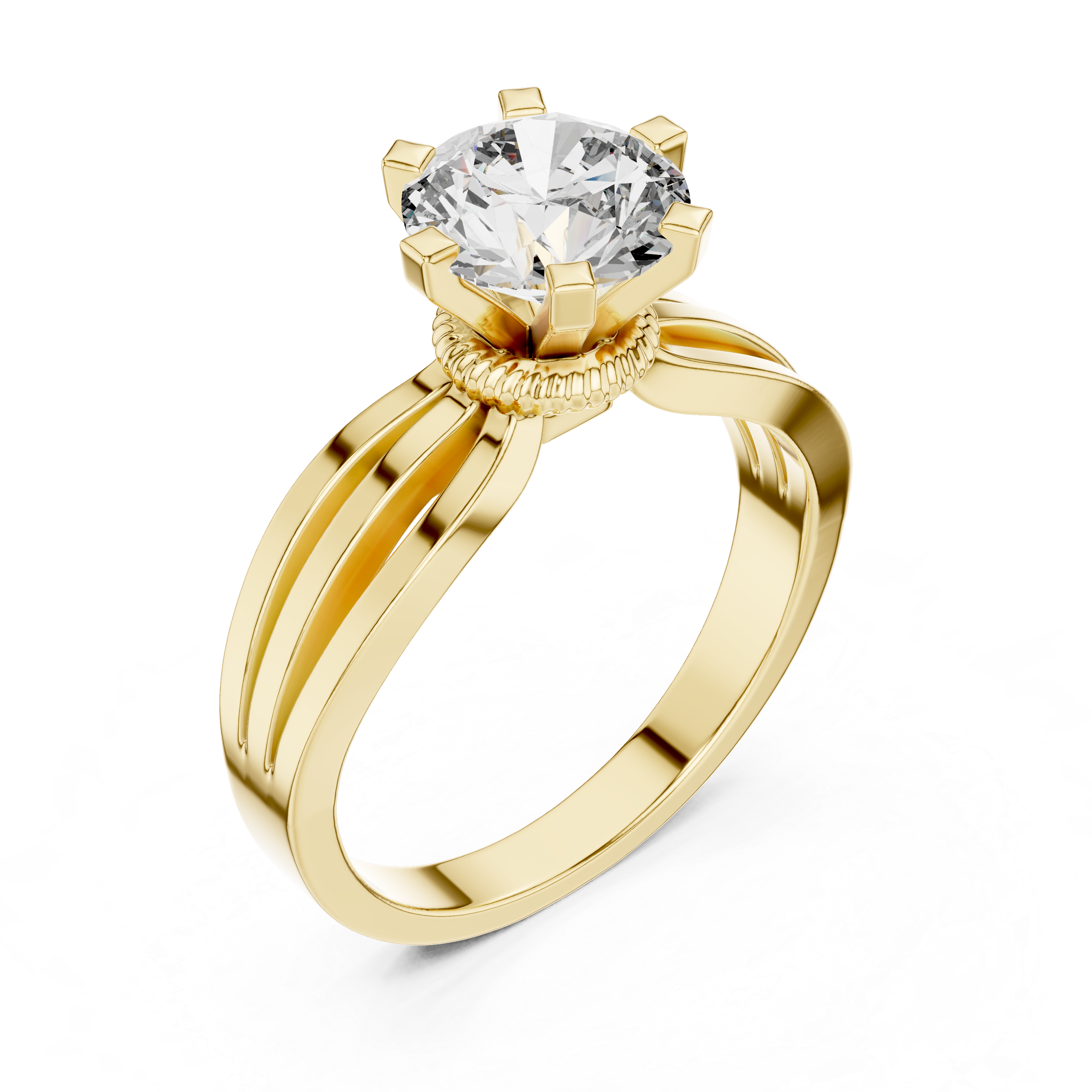 Round 1.5 CT Lab Grown Diamond Solitaire 3 Brake Band Custom Design Ring