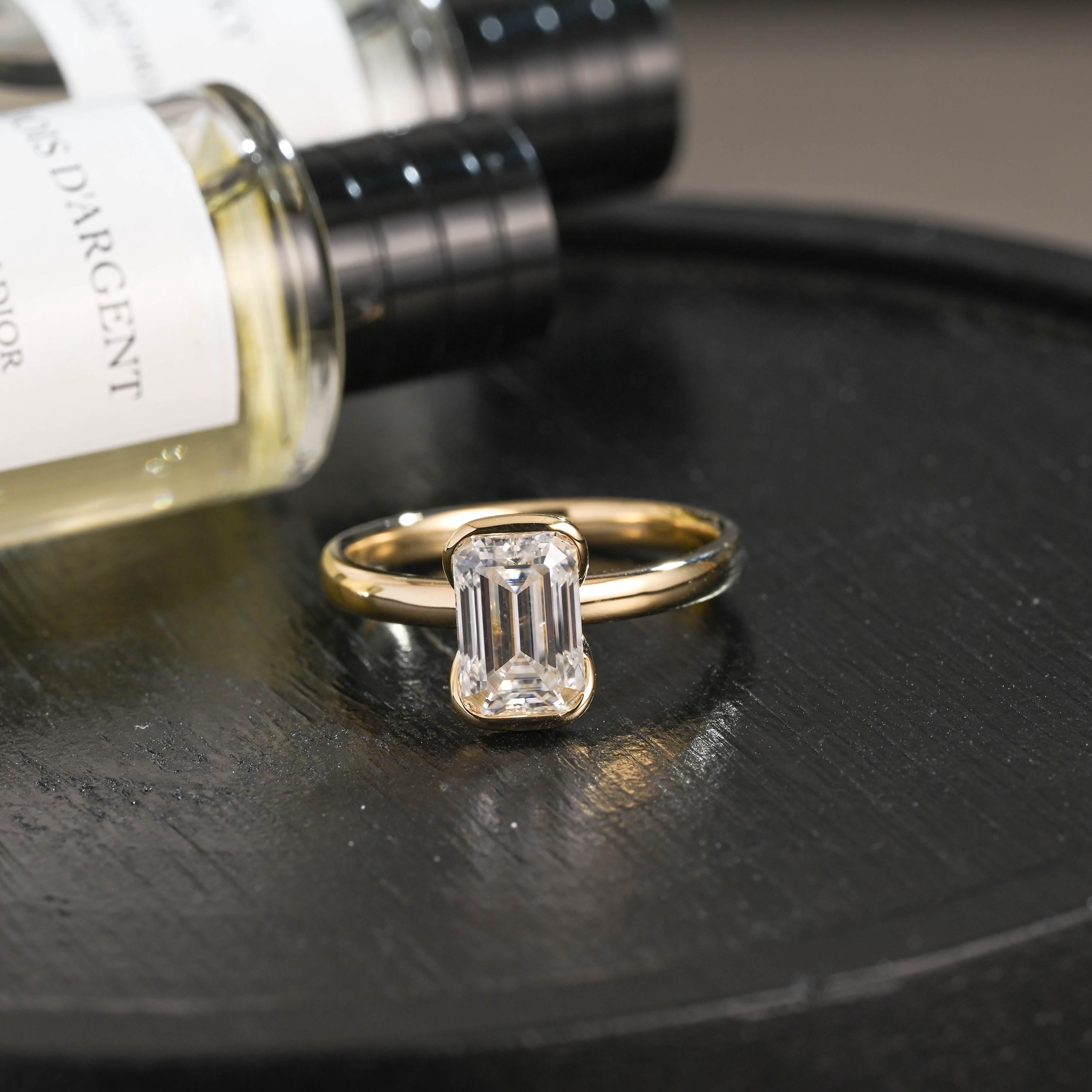 Solid Gold Emerald Cut Moissanite Engagement Ring, Proposal Ring, Promise Ring, Wedding Ring, Anniversary Gift Birthday Gift for Women Wife