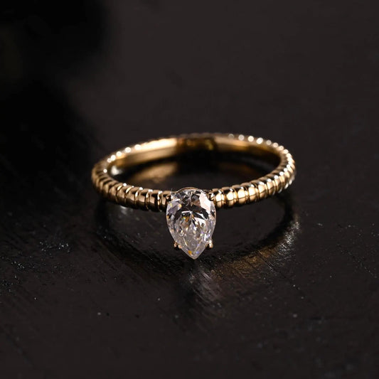 Solid Gold Pear Cut Moissanite Engagement Ring, Twisted Band Solitaire Pear Moissanite Wedding Ring