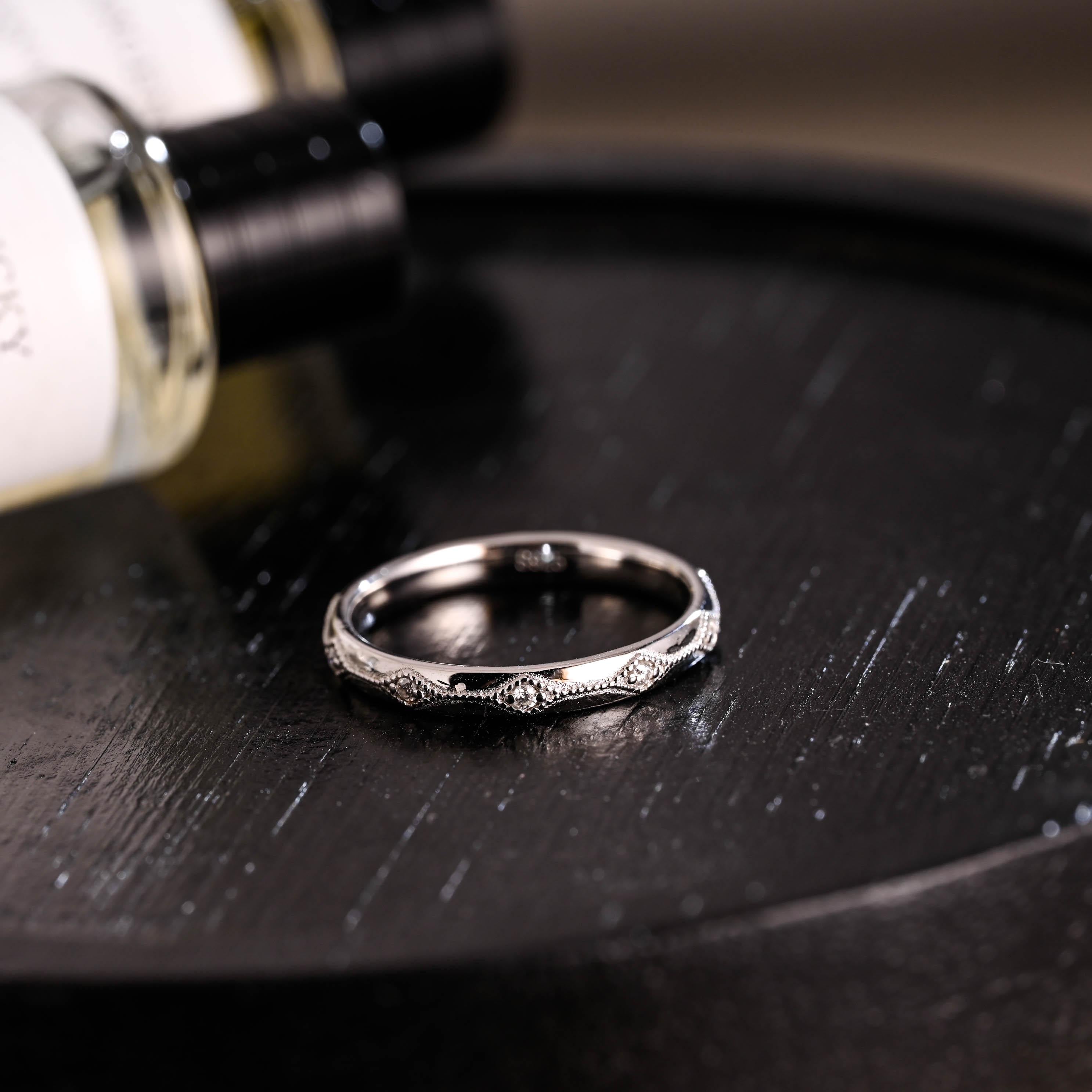 Solid Gold Moissanite Wedding Band, Round Cut Matching Ring