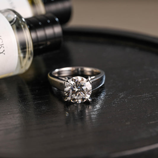 Solid Gold Round Cut Moissanite Engagement Ring, Proposal Ring, Birthday Gift for Women Wife