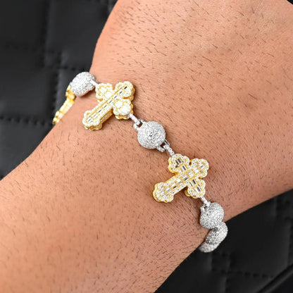 Two-Tone Moissanite Cross Bracelet: 925 Sterling Silver Iced Out Design
