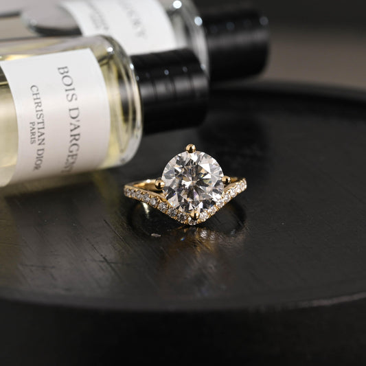 Solid Gold Round Cut Moissanite Sandwich Setting Engagement Ring, Wedding Ring