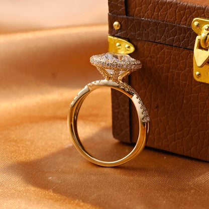 Solid Gold Twisted Band Oval Cut Moissanite Engagement Ring, Halo Wedding Ring