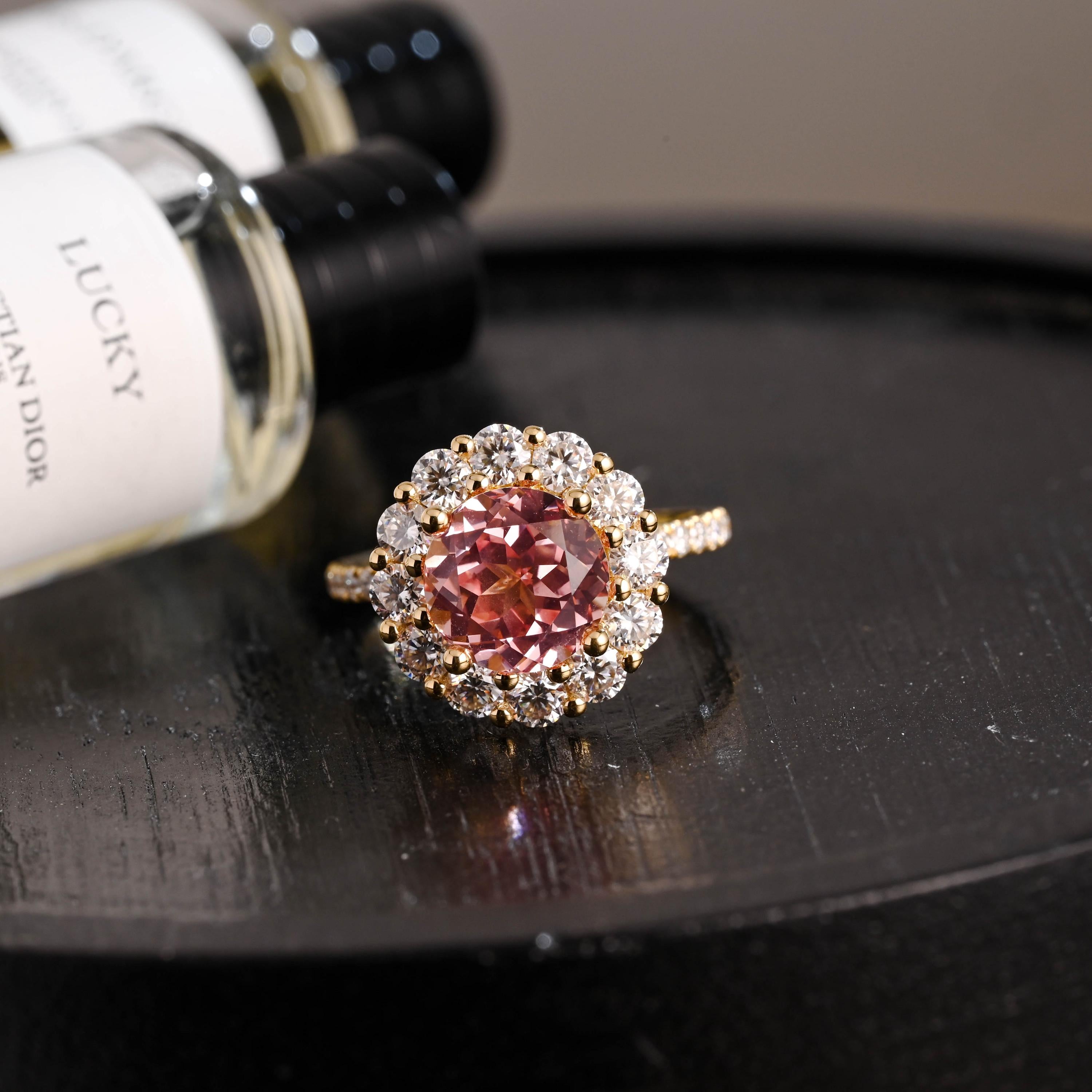 Solid Gold Round Cut Pink Sapphire Engagement Ring, Anniversary Gift Birthday Gift for Women Wife