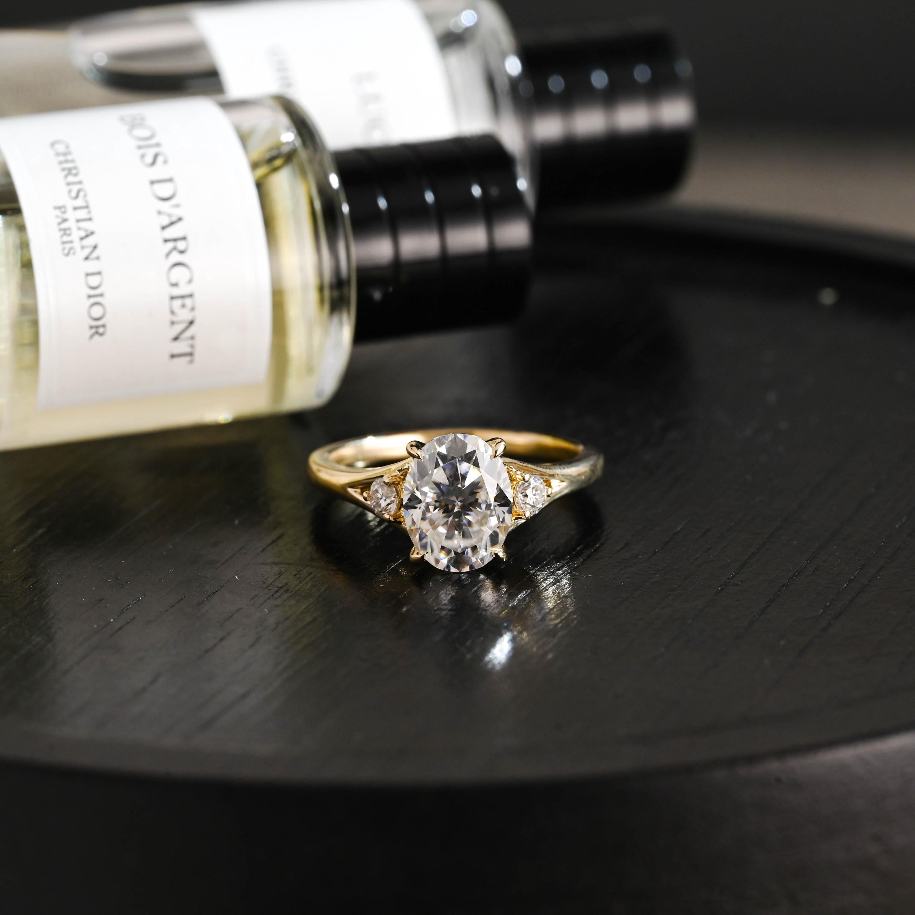 Solid Gold Oval Cut Moissanite Engagement Ring, Anniversary Gift Birthday Gift for Women Wife