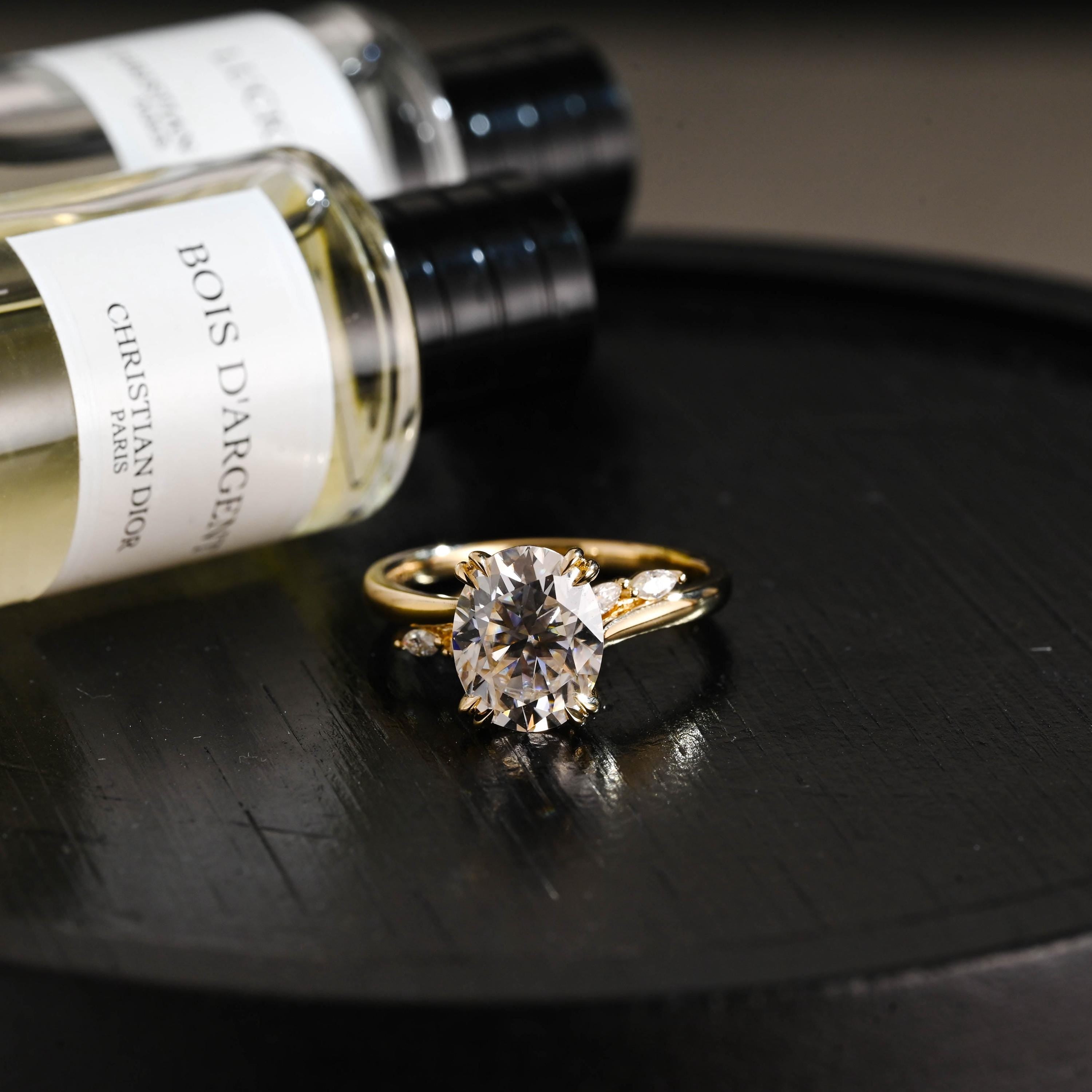 Solid Gold Oval Cut Moissanite Engagement Ring, ByPass Proposal Ring