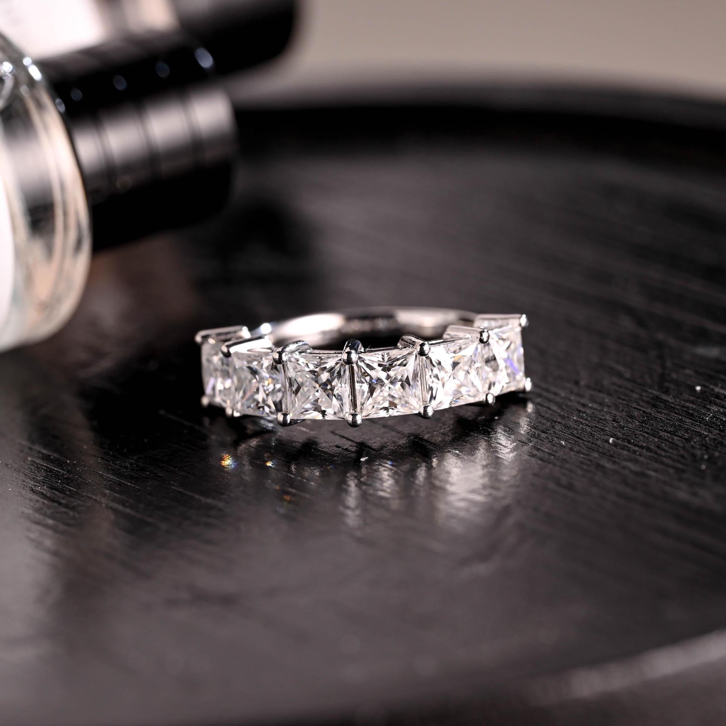 Solid Gold Princess Cut Moissanite Wedding Band, Stackable Ring