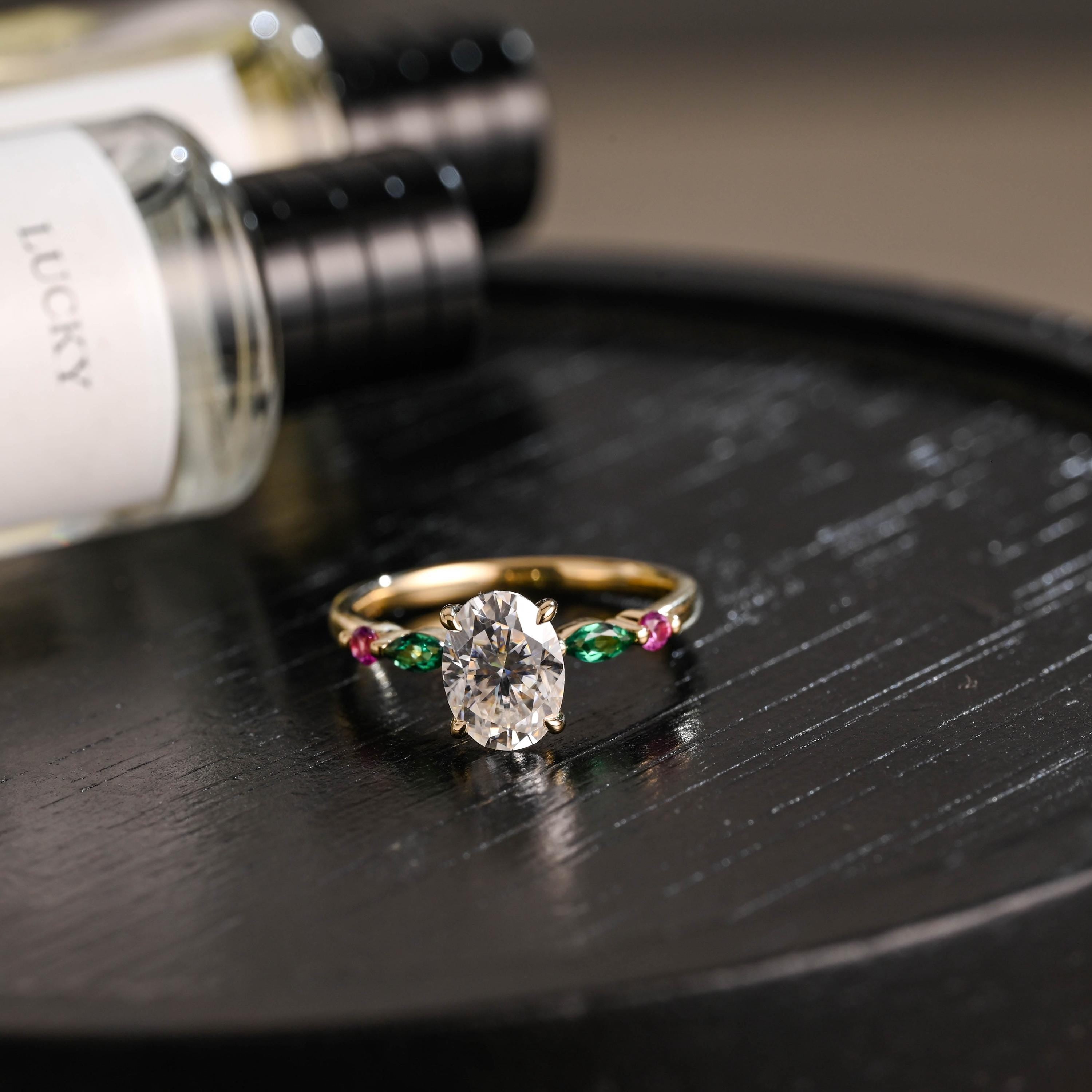 Solid Gold Oval Cut Moissanite Engagement Ring, Anniversary Gift for Women
