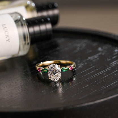 Solid Gold Oval Cut Moissanite Engagement Ring, Anniversary Gift for Women