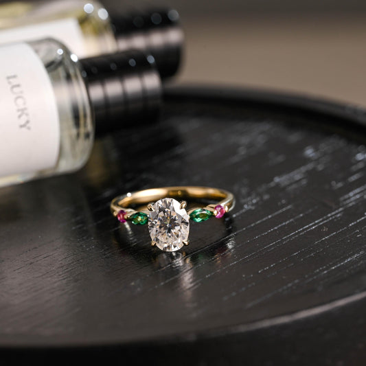 Solid Gold Oval Cut Moissanite Engagement Ring, Anniversary Gift for Women