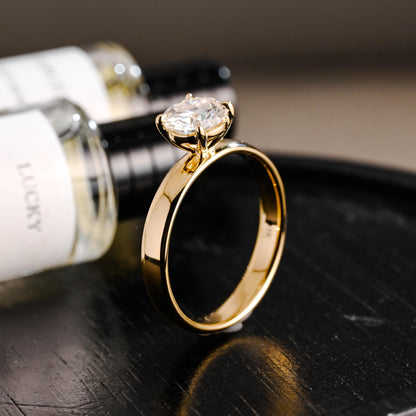4mm Solid Gold Round Cut Moissanite Engagement Ring, Wedding Ring, Anniversary Gift for Women