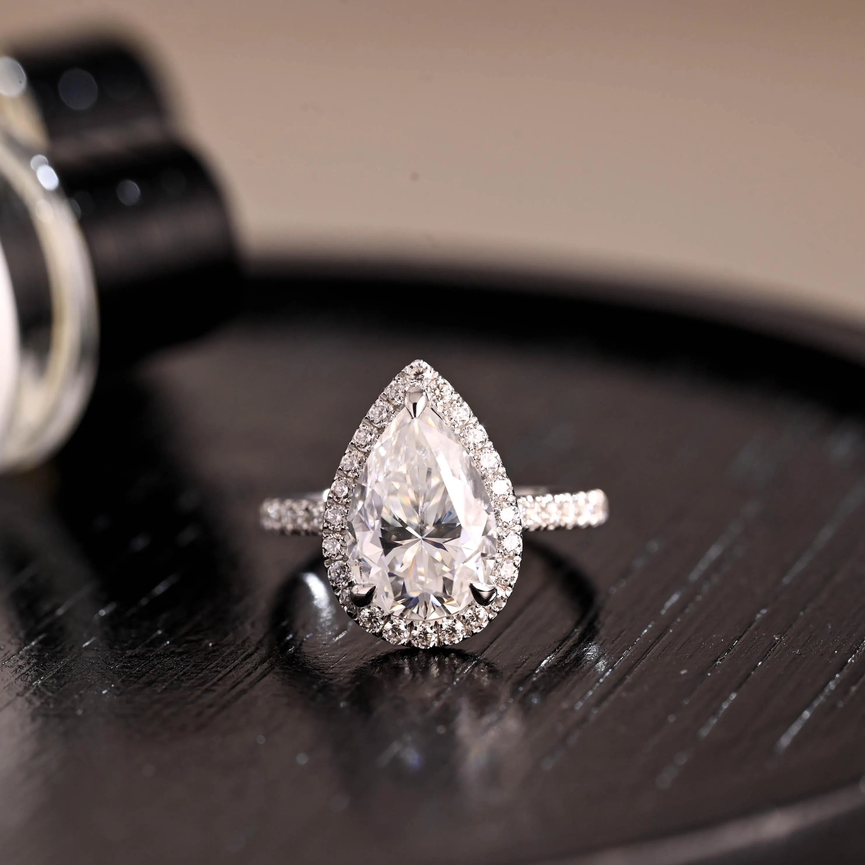 Vintage Style Pear Cut Moissanite Engagement Ring, Solid Gold Halo Pear Moissanite Wedding Ring