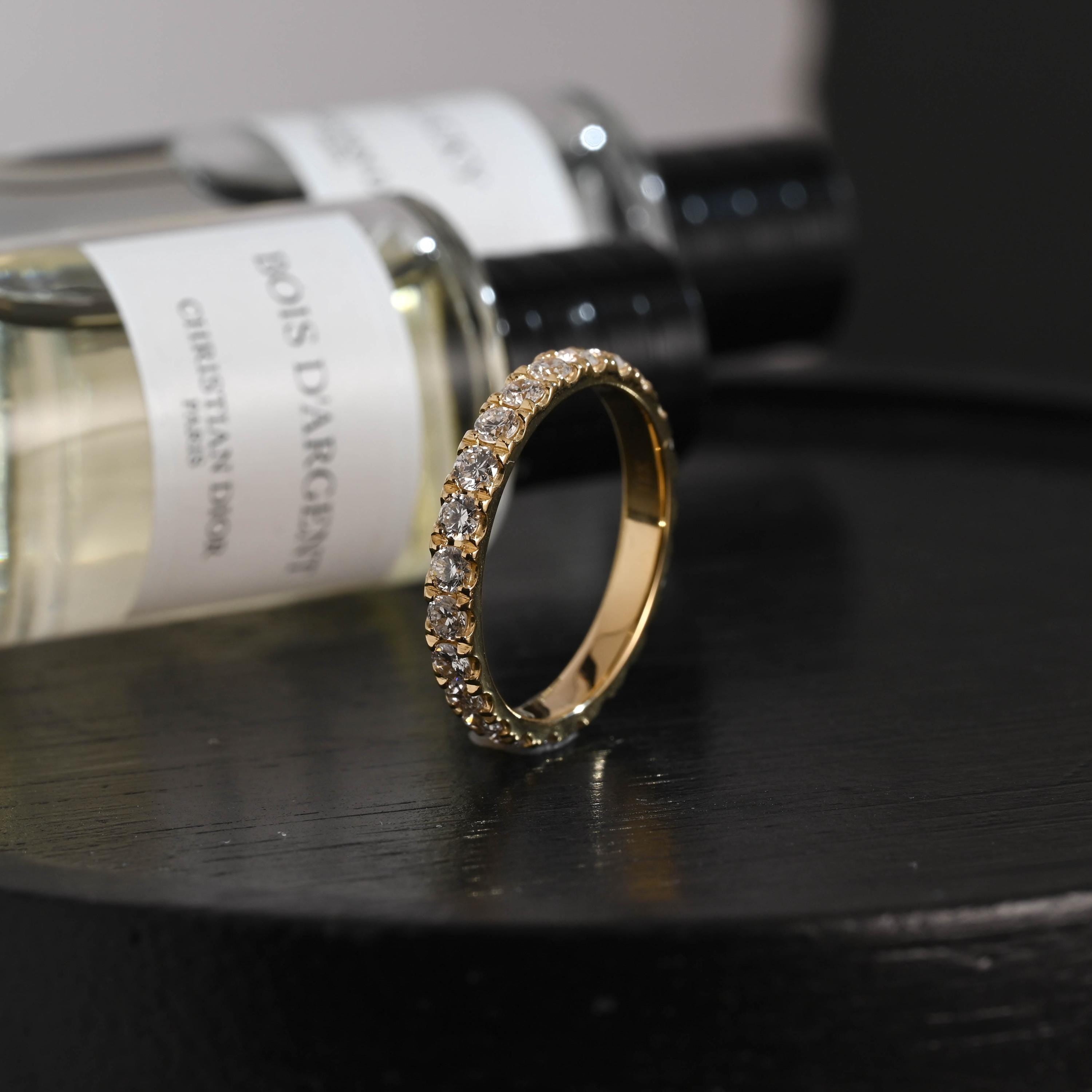 Solid Gold 3mm Round Cut Moissanite Wedding Band, Anniversary Ring