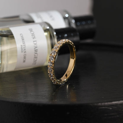 Solid Gold 3mm Round Cut Moissanite Wedding Band, Anniversary Ring