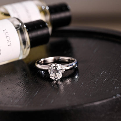 Solid Gold Oval Cut Moissanite Engagement Ring, Anniversary Gift Birthday Gift for Women Wife