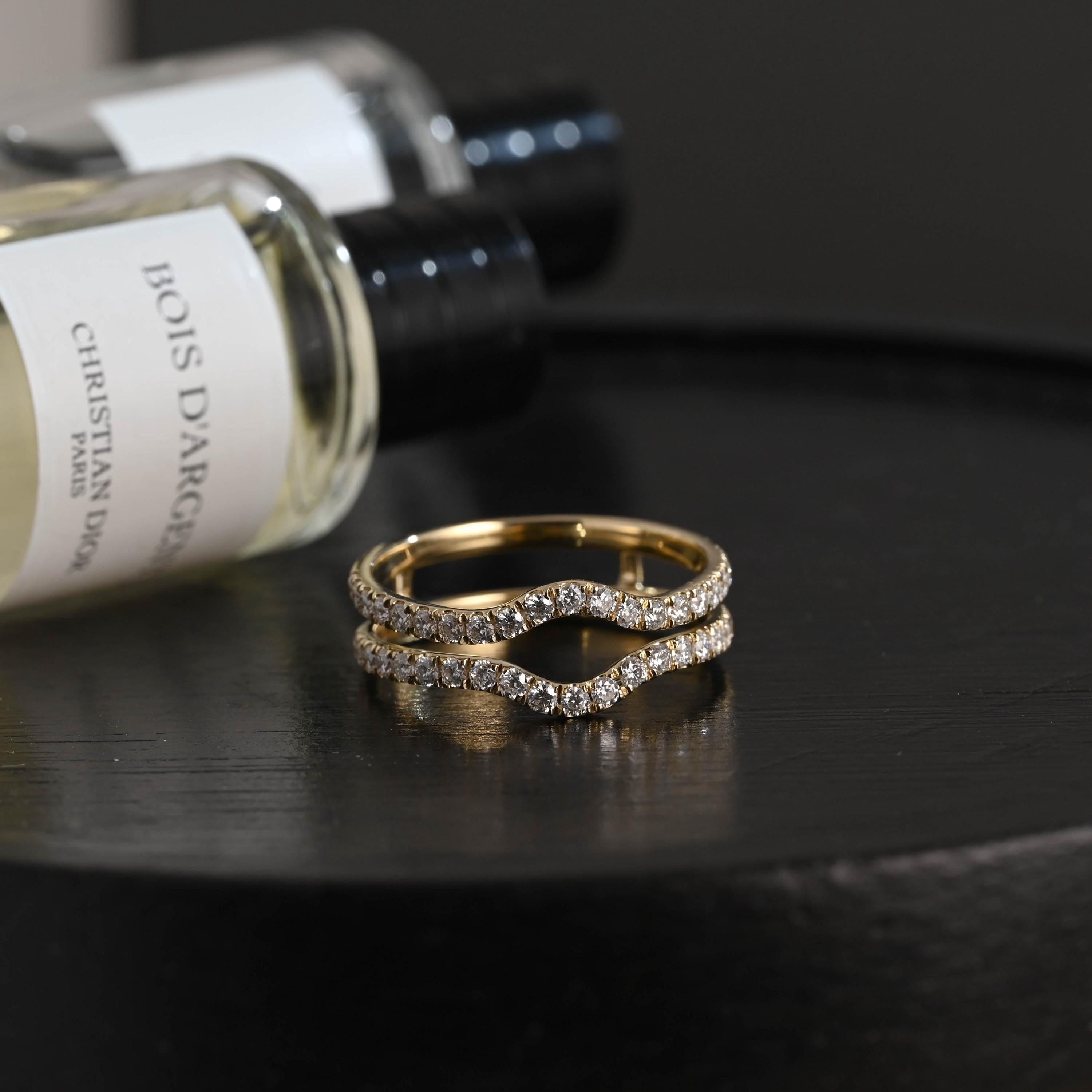 Solid Gold Round Cut Moissanite Wedding Band, Enhancer Matching Ring