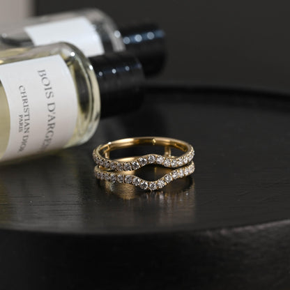 Solid Gold Round Cut Moissanite Wedding Band, Enhancer Matching Ring