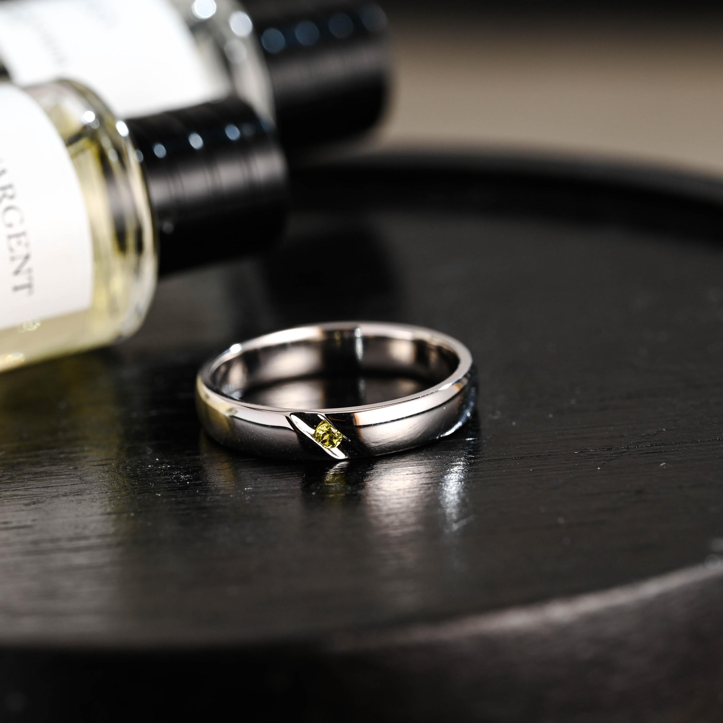 Solid Gold Yellow Sapphire Wedding Band, Matching Ring