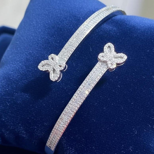 Moissanite Butterfly Bangle: Sterling Silver Baguette Bracelet