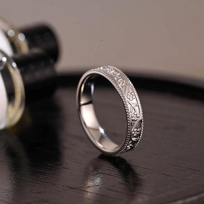 Solid Gold Floral Wedding Band, Ornate Wedding Ring, Milgrain Matching Band, Anniversary Gift Birthday Gift Valentine's Day Gift for Women