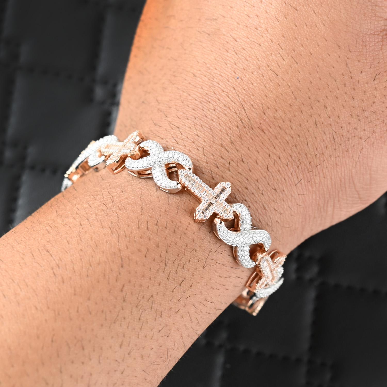 Moissanite Infinity Cross Bracelet: Two-Tone Rose Gold, 925 Sterling Silver