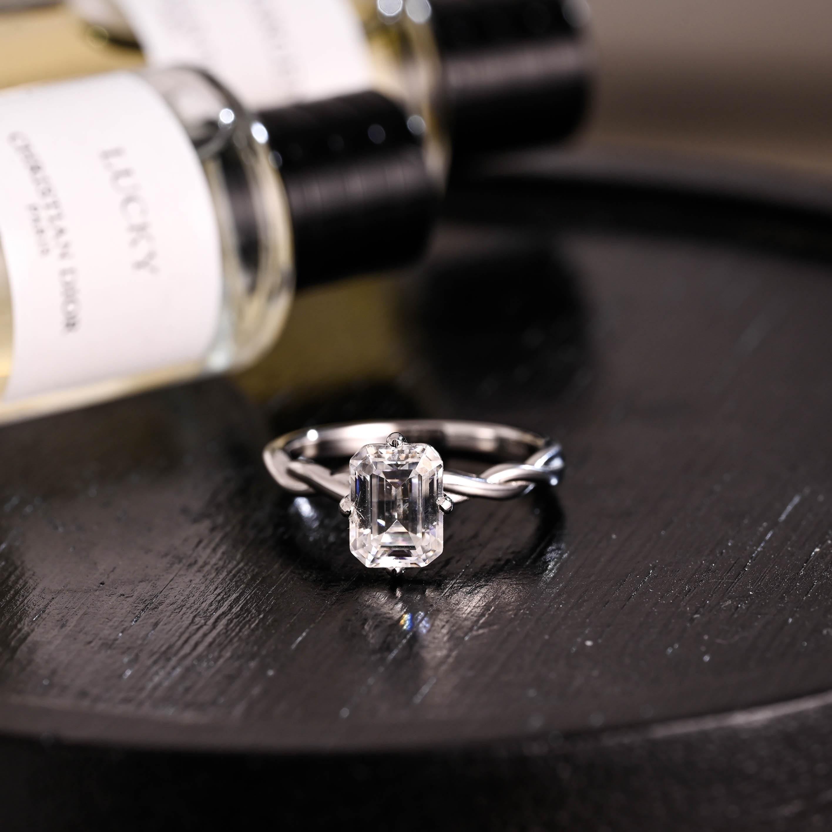 Solid Gold Emerald Cut Moissanite Engagement Ring, Proposal Ring, Promise Ring, Wedding Ring, Anniversary Gift Birthday Gift for Women Wife