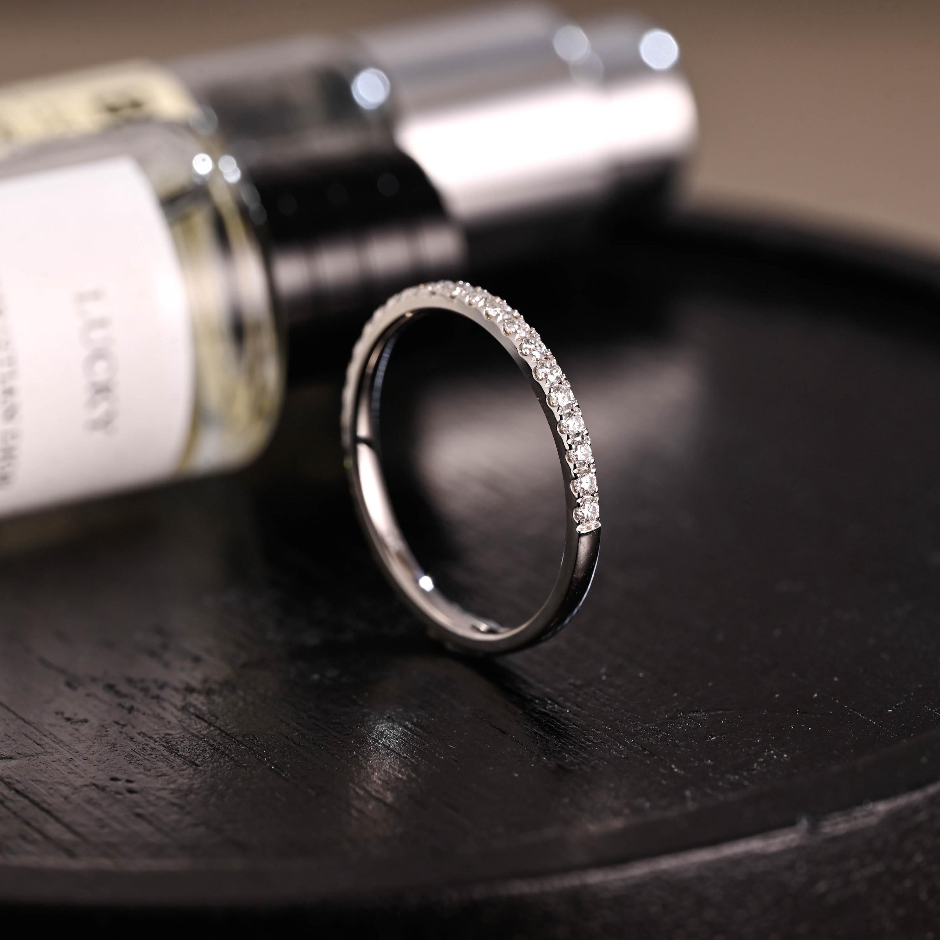 Solid Gold Moissanite Wedding Band, Round Cut Anniversary Ring