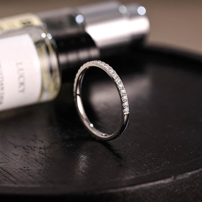 Solid Gold Moissanite Wedding Band, Round Cut Anniversary Ring
