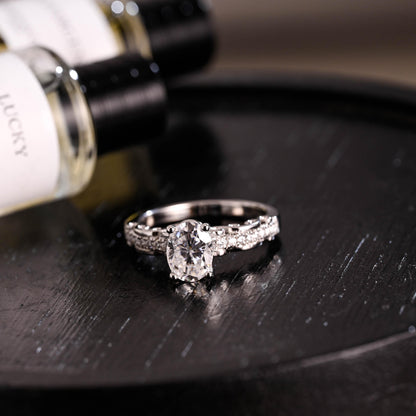 Solid Gold Oval Cut Moissanite Engagement Ring, Anniversary Gift Birthday Gift for Women Wife