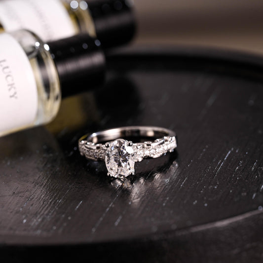 Solid Gold Oval Cut Moissanite Engagement Ring, Anniversary Gift Birthday Gift for Women Wife