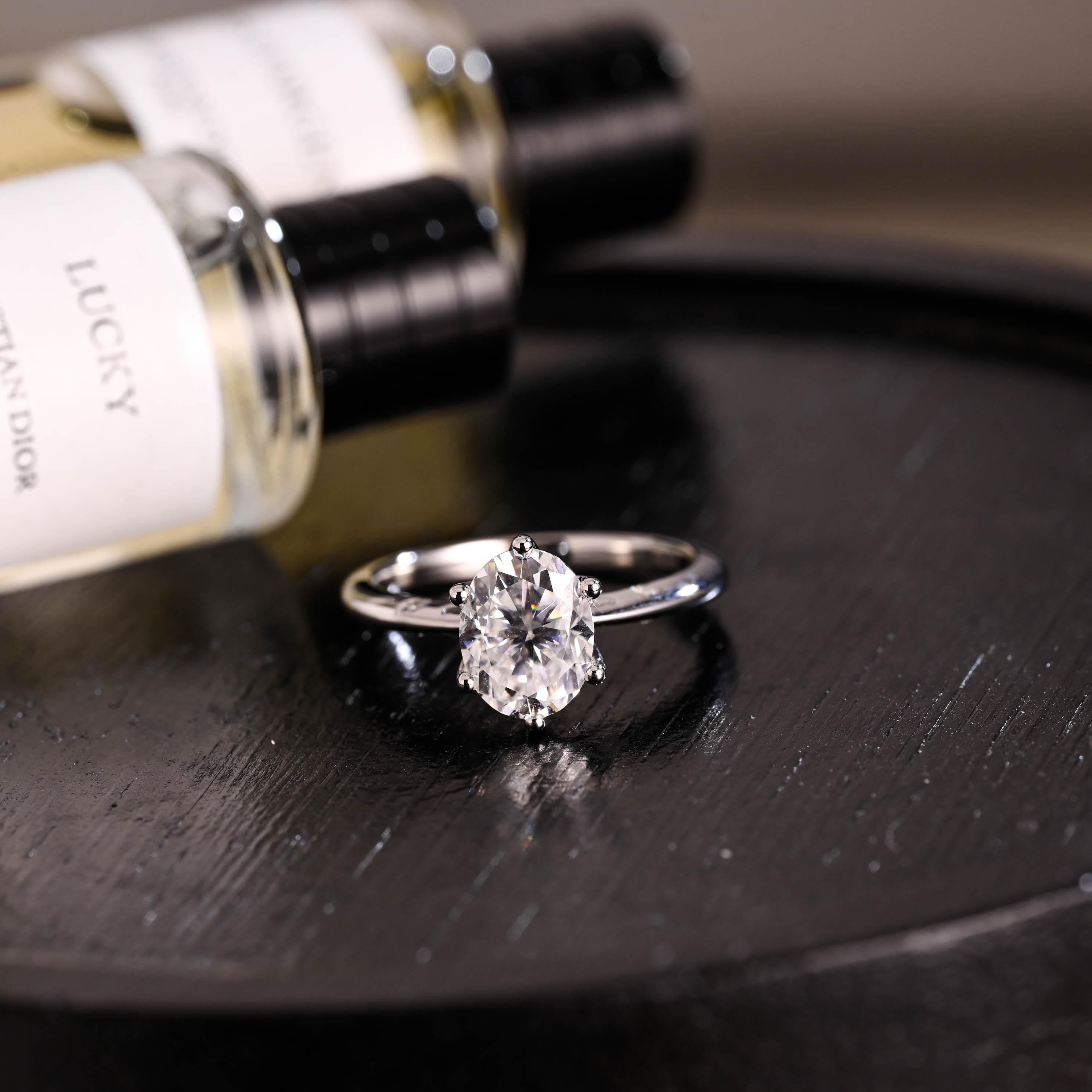 Solid Gold Oval Cut Moissanite Engagement Ring, Anniversary Gift for Women