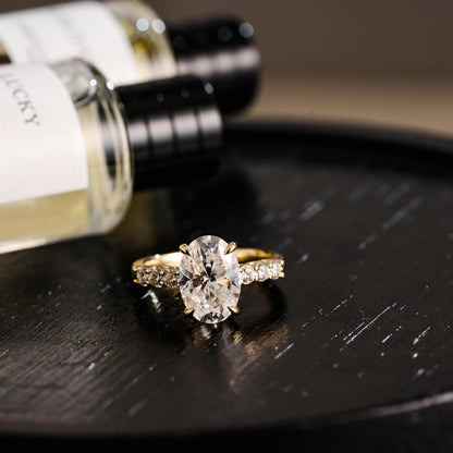 Solid Gold Oval Cut Moissanite Engagement Ring, Anniversary Gift Birthday Gift for Women Wife