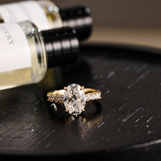 Solid Gold Oval Cut Moissanite Engagement Ring, Anniversary Gift Birthday Gift for Women Wife